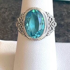 Sterling Silver 925 Ring with Large Faceted Blue Gemstone – Size 8,‎ 14g